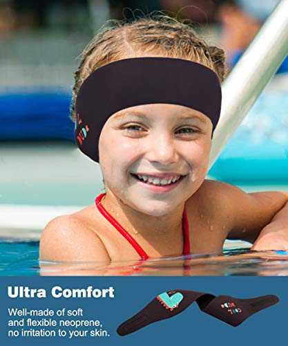 MoKo Diadema de Natación Impermeable, Banda Cabeza Ajustable Antideslizante Protección Orejas Cabello Fijación de Tapones Patrón Animal Lindo para Piscina Lago Playa Niños Adultos, Talla L - Negro