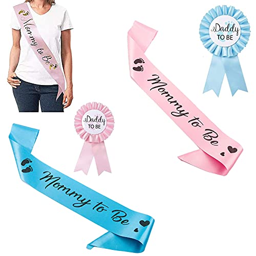 ‘’Mommy To Be‘’Sash '' Daddy To Be '' Insignia De 4 Piezas Para Decoración De Baby Shower Que Revelan El Género Para La Celebración De La Fiesta De Baby Shower, New Daddy Mom Regalos Rosa Y Azul