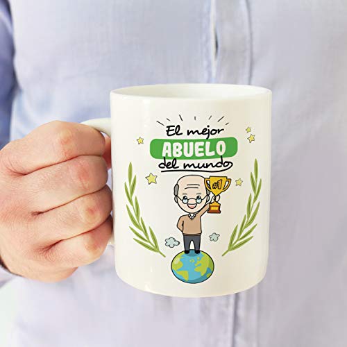 MUGFFINS Taza Abuelo - El Mejor Abuelo del Mundo - Taza Desayuno/Idea Regalo Original/Día del Padre para Abuelitos. Cerámica 350 mL