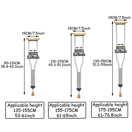 Muletas Axilares (2 Piezas, 1 Par), Aluminio Muletas para Adultos, Altura Regulable (5 + 9 Marchas), Muletas Médicas, Ergonomía, Altura Aplicable: 135-195 CM (Size : 35-43inch)