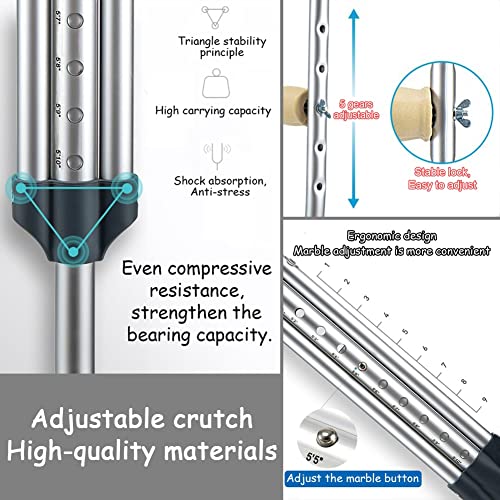 Muletas Axilares (2 Piezas, 1 Par), Aluminio Muletas para Adultos, Altura Regulable (5 + 9 Marchas), Muletas Médicas, Ergonomía, Altura Aplicable: 135-195 CM (Size : 35-43inch)