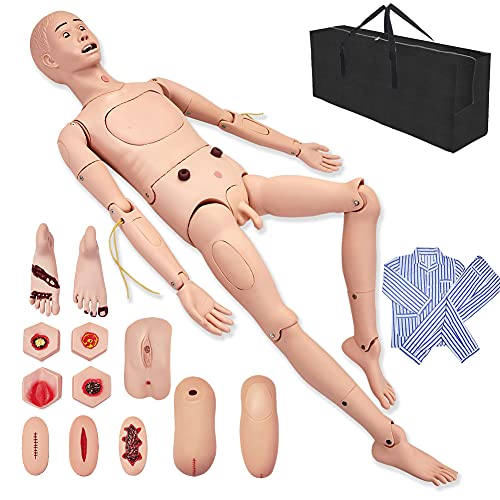 Multifunción Maniqui de Enfermeria 170cm Masculino Muneco Practica Enfermeria Simulador Medico con Intercambio Genitales & Ropa & Módulo de Escaras & Módulo de Trauma & Bolsa de Almacenamiento