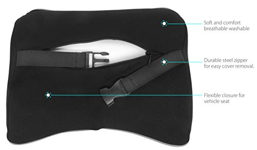 MyGadget Almohada Cabeza para Coche - Cojín Cervical y Cuello para Conducir - Soporte Reposacabezas Ortopédico de Viaje - Car Seat Pillow - Negro