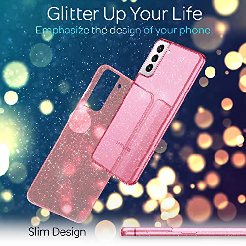 NALIA Claro Estuche Brillo Compatible con Samsung Galaxy S21 Funda, Translucido Carcasa Protectora Purpurina Clear Glitter Case Silicona, Delgado Bling Cover Resistente Proteccion, Color:Pink Rosa