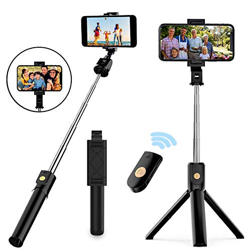 Naohiro Palo Selfie Trípode，mini 3 en 1 palo selfie，selfie stick expandible, con control remoto Wireless, adecuado para iPhone, Android, Samsung y otros teléfonos inteligentes de 4.7-6 pulgadas