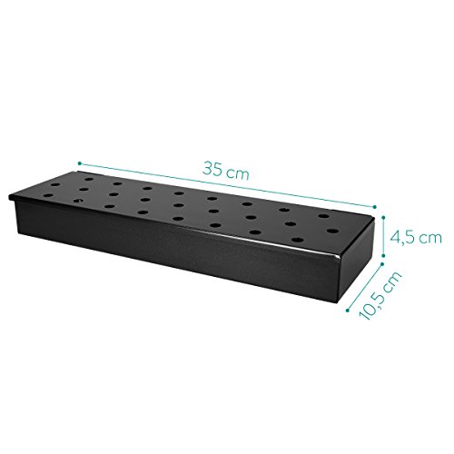 Navaris ahumador para Grill - Caja de ahumar para Gas carbón y leña - Accesorio para Barbacoa de Metal Negro - Smoker Box para Ahumado de Carne