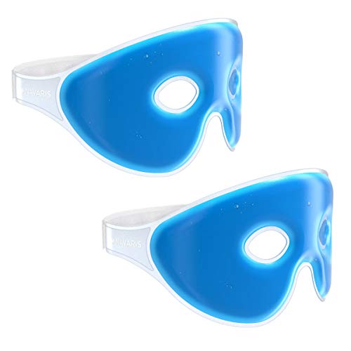 Navaris Compresa fría para ojos - 2x Antifaz de gel de calor y frío - Compresas ajustables y reutilizable para la cara con forma de gafas - Azul