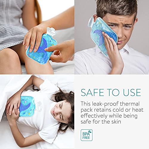 Navaris Set 2x compresa de gel para niños - Bolsitas reutilizables para aplicar calor frío - Apta para microondas y congelador - Diseño de sirena