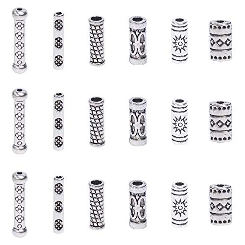 NBEADS 1 Caja de 120 Piezas de Cuentas Espaciadoras de Tubo de Aleación Vintage, Collares Sueltos de Columna de Metal de Estilo Tibetano DIY Crafting Connector Accesorios, Plata Antigua