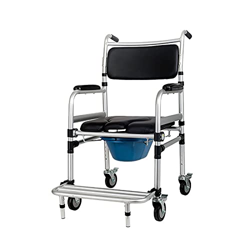 NBMNN Silla Ducha Bañera Inodoro Taburete Asiento Inodoro Rodante Cabecera Portátil con Freno 4 Ruedas (360 °) Ajustable en Altura para Ancianos y Discapacitados Black,U Shape