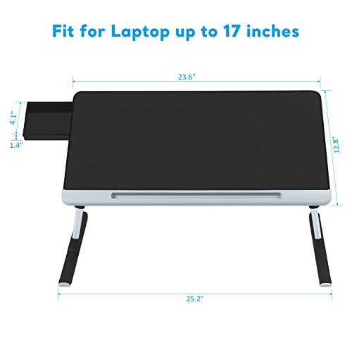 NearPow Ajustable Mesa de Cama para Portátil Mesa Plegable Cama Bandeja de Cama para Ordenador Portátil con Cuero PVC Cajón de Almacenamiento para Comer, Trabajar (Negra)