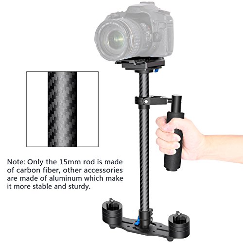 Neewer Estabilizador de Mano de Fibra de Carbón 60cm con Tornillo Placa de Zapata Rápida de 1/4 3/8 Pulgada para Canon Nikon Sony y Otras Cámaras DSLR Vídeo DV hasta 3kg (Negro)