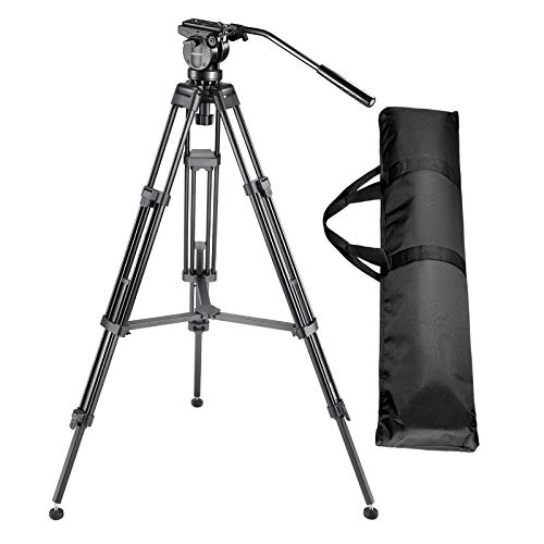 Neewer Professional 155cm Trípode de Cámara Video de Aleación de Aluminio con Cabeza de Arrastre de Fluido de 360 Grados, Placa de Liberación Rápida de 1/4" y 3/8" y Nivel de Burbuja, Carga hasta 6kg