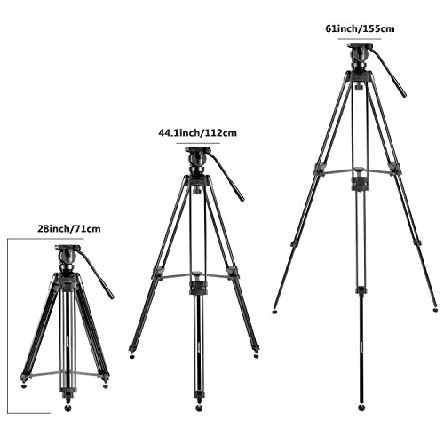 Neewer Professional 155cm Trípode de Cámara Video de Aleación de Aluminio con Cabeza de Arrastre de Fluido de 360 Grados, Placa de Liberación Rápida de 1/4" y 3/8" y Nivel de Burbuja, Carga hasta 6kg