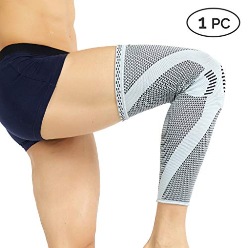 Neotech Care - Manga de compresión para rodilla y pierna (1 Unidad) - Tejido de punto de fibra de bambú - Material elástico y transpirable - Compresión mediana - Gris - XL