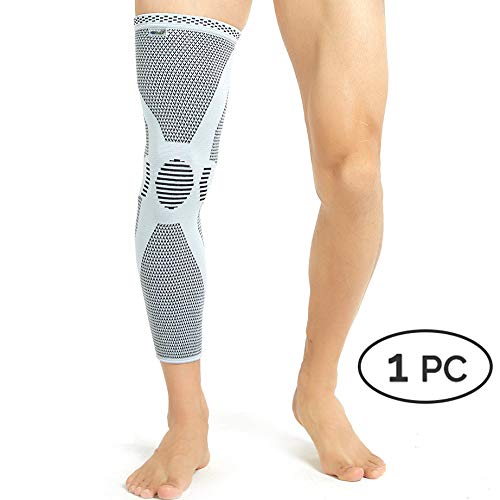 Neotech Care - Manga de compresión para rodilla y pierna (1 Unidad) - Tejido de punto de fibra de bambú - Material elástico y transpirable - Compresión mediana - Gris - XL