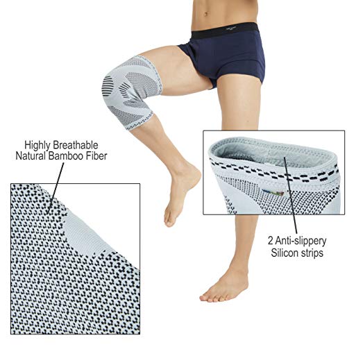 Neotech Care - Rodillera de fibra de bambú (1 Par) - Material ligero, elástico, cómodo y transpirable - Para hombre, mujer y adolescentes - Rodilla derecha o izquierda - Gris - M