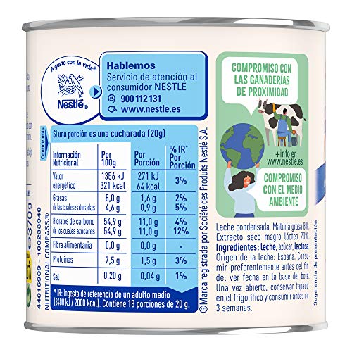 Nestlé La Lechera Leche condensada entera - Lata de leche condensada entera abre fácil - Caja de 12 x 370g