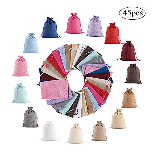 Niaciswe Bolsitas de Tela para Regalos 45 Piezas Bolsitas para Regalos Saquitos de Tela tela de Saco Bolsitas Bolsa de Lino con Cordón Saco Yute Boda Navidad Calendario de Adviento Color Mixto