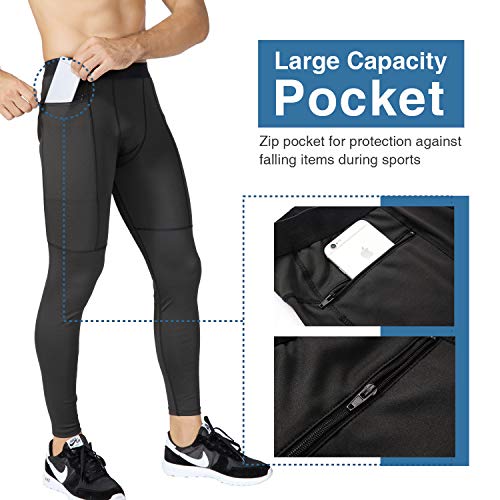 Niksa 2 Piezas Mallas Hombre Running Leggings Deporte Pantalones Largos de Compresión Negro Gris Medium