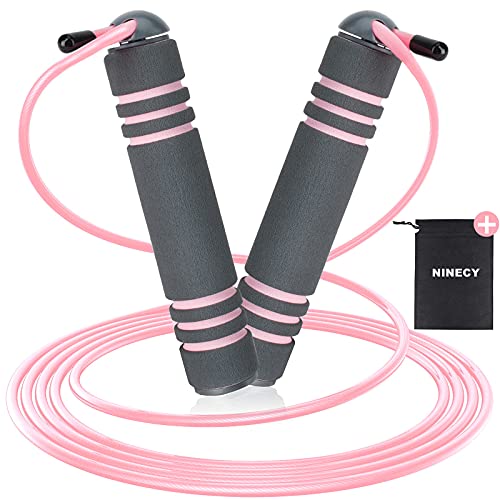 NINECY Comba de saltar, ajustable, para adultos, fitness, con rodamientos de bolas profesionales y mangos de espuma antideslizantes, adecuada para mujeres, hombres y niños (rosa)