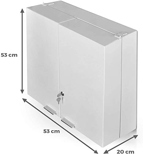 NOVA Armario para medicamentos con 11 estantes y 2 puertas, con 2 llaves, 53 x 53 x 20 cm, acero, para baño – Armario colgante medicinal, caja para medicamentos, armario de primeros auxilios