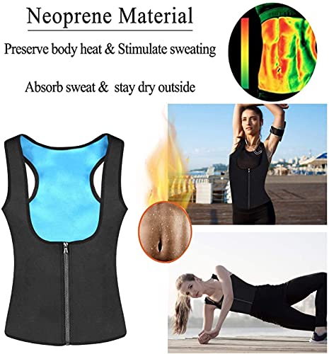 Nueva Chaleco Sauna Deportivo Mujer Fajas Reductoras Adelgazantes Abdominal Neopreno Camiseta Sudoración Compresión de Cremallera para Deporte Fitness (Azul, M)