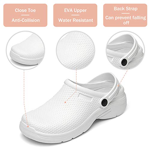 NUHEEL Zuecos para Mujer Zapatillas Ahuecadas Mocasines Nuse Enfermería Impermeable Mula Confort Sandalias Cuña Resbalón Playa Verano Antideslizante Caminar Zapatos Planos Informales Blanco 39 EU