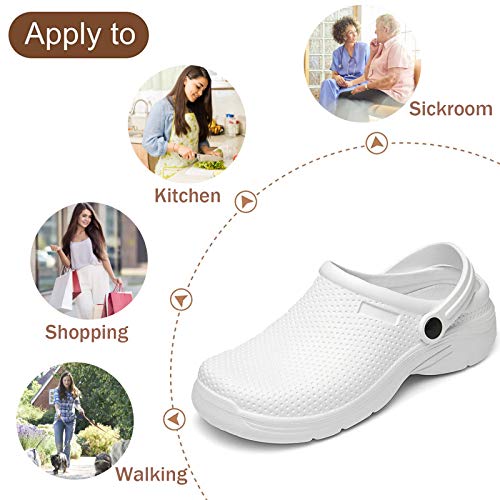 NUHEEL Zuecos para Mujer Zapatillas Ahuecadas Mocasines Nuse Enfermería Impermeable Mula Confort Sandalias Cuña Resbalón Playa Verano Antideslizante Caminar Zapatos Planos Informales Blanco 39 EU