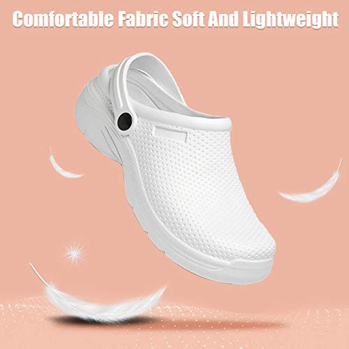 NUHEEL Zuecos para Mujer Zapatillas Ahuecadas Mocasines Nuse Enfermería Impermeable Mula Confort Sandalias Cuña Resbalón Playa Verano Antideslizante Caminar Zapatos Planos Informales Blanco 39 EU