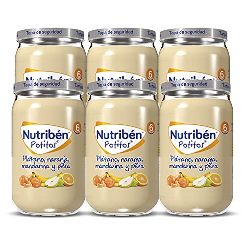 Nutribén Potitos De Plátano, Naranja, Mandarina Y Pera Desde Los 6 Meses Pack de 6 x 235 gr.