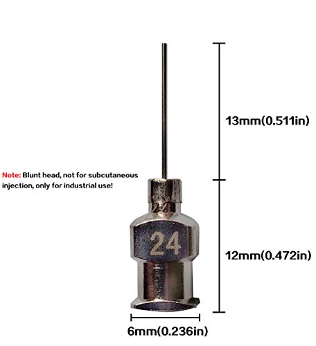 NW 1776 Aguja dispensadora y dispensadora de 12/2 pulg. De largo, 12 piezas, con cierre Luer, todo en acero inoxidable metálico (escala completa) (24G)