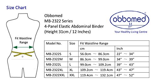 ObboMed® MB-2322NM Faja abdominal de 4 paneles, Tamaños M: 86,3 – 99 cm/34 – 39 pulgadas