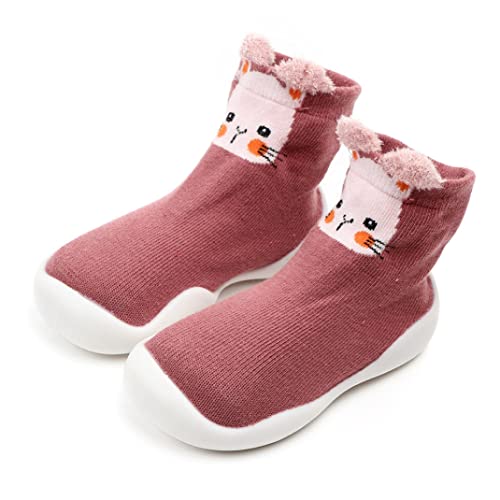 Obelunrp Zapatillas de bebé Calcetines de Dibujos Animados Antideslizantes Gruesos Soles Altos Tube Zapatos de Calcetines para 6-36m para niños pequeños Zapatos de Calcetines Infantiles Rosados