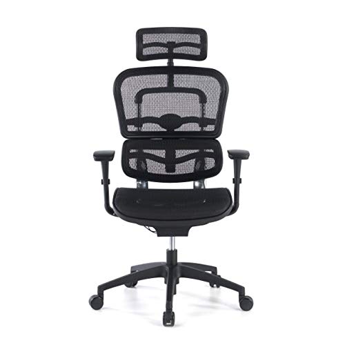 Ofiprix Silla ergoplus Silla de Oficina Ergonómica Silla de Oficina Alta Gama Respaldo Transpirable Soporte Lumbar Brazos Ajustables Aluminio Color Negro