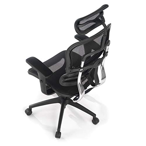 Ofiprix Silla ergoplus Silla de Oficina Ergonómica Silla de Oficina Alta Gama Respaldo Transpirable Soporte Lumbar Brazos Ajustables Aluminio Color Negro