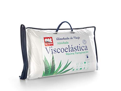 OkColchones - Almohada para Cuello Aloe Vera - Almohada Viaje Pequeña Espuma de Memoria Viscoelástica - Diseño Ergonómico - Funda Extraible Hipoalergénica