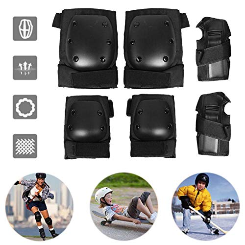 Okuyonic Almohadilla Protectora para niños, FUNCIÓN 6pcs Juego de Rodilleras Protectoras Adecuado para Muñequeras Protectores de Rodilla de Codo para Patinar para(Metro)