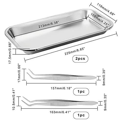 OLYCRAFT 2piezas Bandeja Quirúrgica de Acero Inoxidable Bandejas de Herramientas para Instrumentos de Laboratorio de Espesamiento con 2 Pinzas de Disección