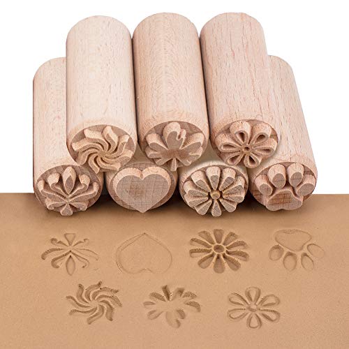 OLYCRAFT 7PCS Madera Herramientas de Cerámica Sellos Columna Sellos de Madera Sellos de Madera Natural con Patrones Mixtos para Arcilla Regalo de Cumpleaños de Navidad, 50 x 20 mm (2