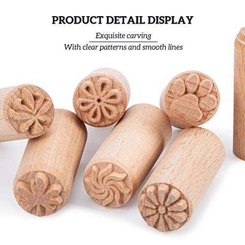 OLYCRAFT 7PCS Madera Herramientas de Cerámica Sellos Columna Sellos de Madera Sellos de Madera Natural con Patrones Mixtos para Arcilla Regalo de Cumpleaños de Navidad, 50 x 20 mm (2