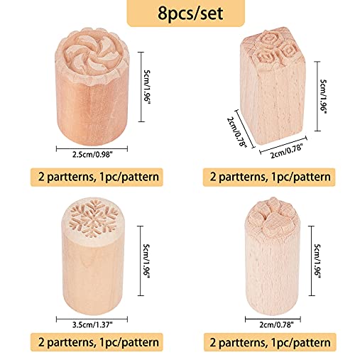 OLYCRAFT 8piezas Herramientas de Cerámica de Madera Sellos Columna Sellos de Madera Sellos de Madera Natural con Patrones Mixtos para Arcilla Regalo de Cumpleaños de Navidad