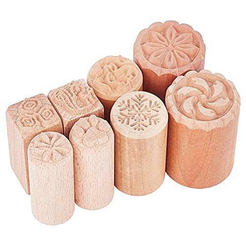 OLYCRAFT 8piezas Herramientas de Cerámica de Madera Sellos Columna Sellos de Madera Sellos de Madera Natural con Patrones Mixtos para Arcilla Regalo de Cumpleaños de Navidad