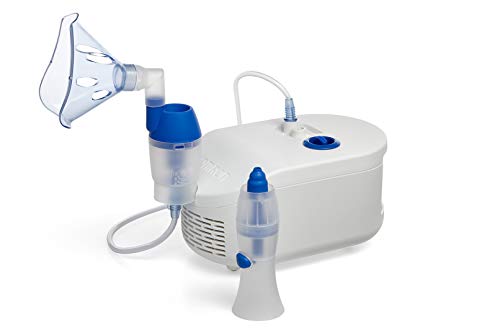 Omron Nebulizador C102 con lavado nasal 2 en 1, dispositivo de uso doméstico para el tratamiento de enfermedades respiratorias + Termómetro digital sin contacto