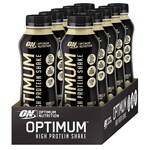 Optimum Nutrition High Protein Shake, Batidos de Proteinas para Aumentar Masa Muscular, Paquete de 10 Batidos, Vainilla, 10x500ml