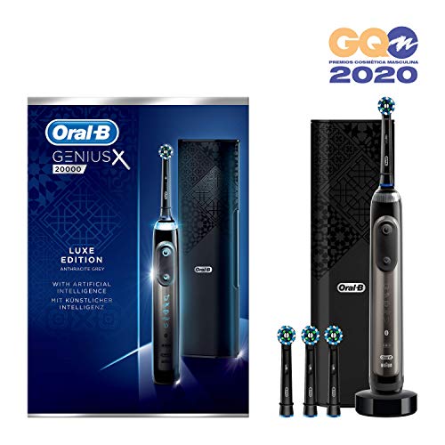 Oral-B Genius X Cepillo de Dientes Eléctrico con Mango Recargable, Tecnología Braun, 4 Cabezal de Recambio, 6 Modos e Limpieza y Funda de Viaje Premium, 20000 - Blanco, Luxe Edition