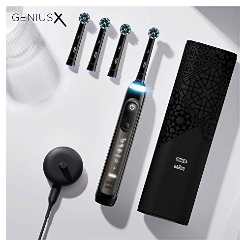 Oral-B Genius X Cepillo de Dientes Eléctrico con Mango Recargable, Tecnología Braun, 4 Cabezal de Recambio, 6 Modos e Limpieza y Funda de Viaje Premium, 20000 - Blanco, Luxe Edition