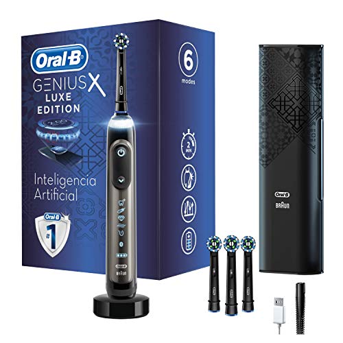 Oral-B Genius X Cepillo de Dientes Eléctrico con Mango Recargable, Tecnología Braun, 4 Cabezal de Recambio, 6 Modos e Limpieza y Funda de Viaje Premium, 20000 - Blanco, Luxe Edition