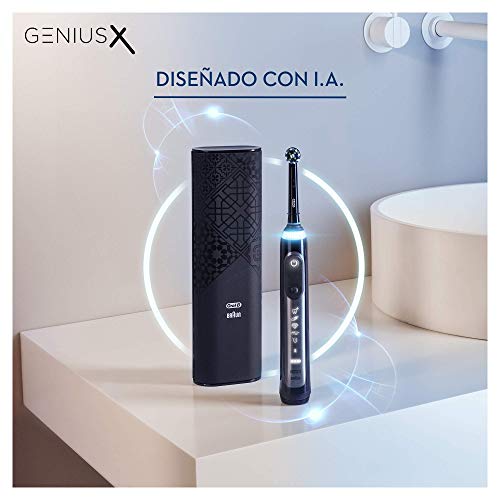 Oral-B Genius X Cepillo de Dientes Eléctrico con Mango Recargable, Tecnología Braun, 4 Cabezal de Recambio, 6 Modos e Limpieza y Funda de Viaje Premium, 20000 - Blanco, Luxe Edition