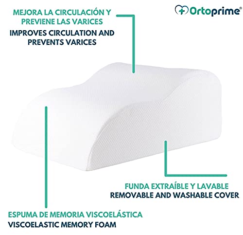 OrtoPrime Almohada para Piernas Hinchadas Mejora la Circulación - Cojín Cuña Elevar Piernas Cansadas - Cojín Piernas Dormir con Efecto Memoria - Almohada Viscoelástica Confort